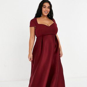 True Violet Plus Cap Sleeve Sweetheart dress in Wine Red